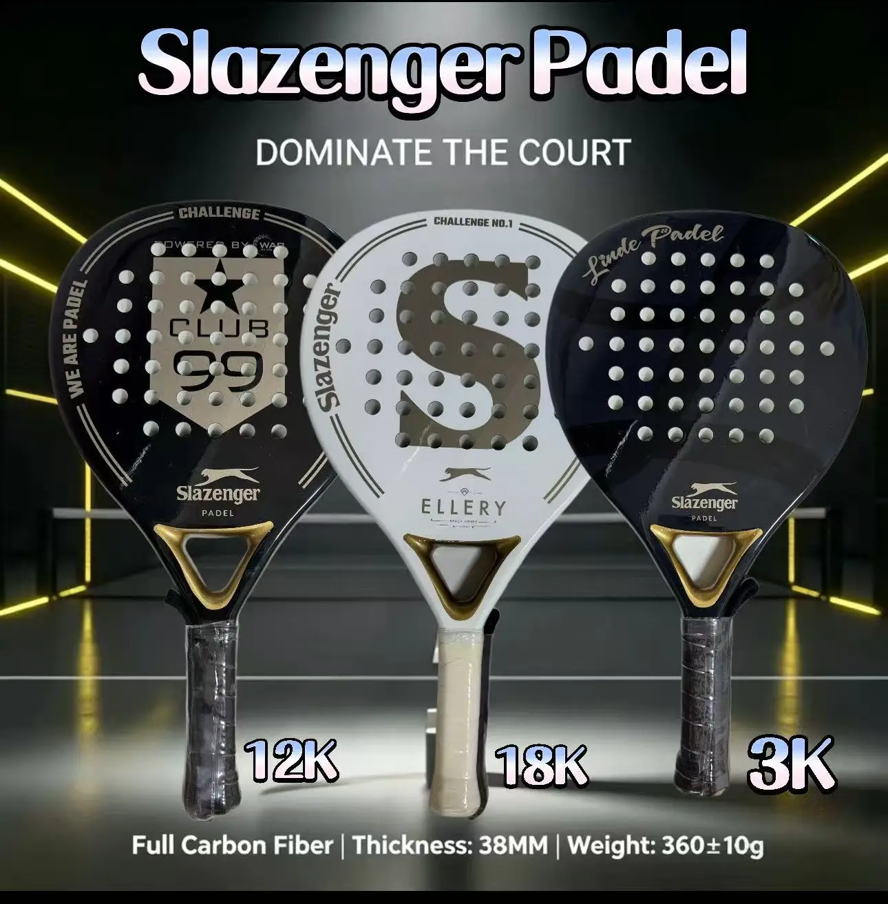 High Quality Lightweight Slazenger Raquette Padel Rackets Carbon Fiber 3K 12K 18K 360g Tennis Soft EVA Foam Core Padel Racket