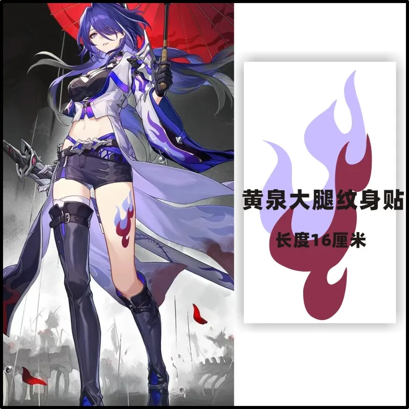 Stiker tato Cosplay Genshin Impact Cos Acheron stiker tato Transfer Aksesori cosplay Anime pengecil paha api