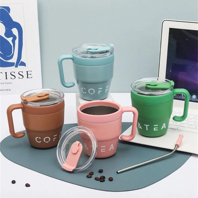 

Portable Coffee Cup with Straw Lid 480ML Insulated Mug Water Cups Drinking Mug Suitable for Drinks Tea Water Milk Coffee