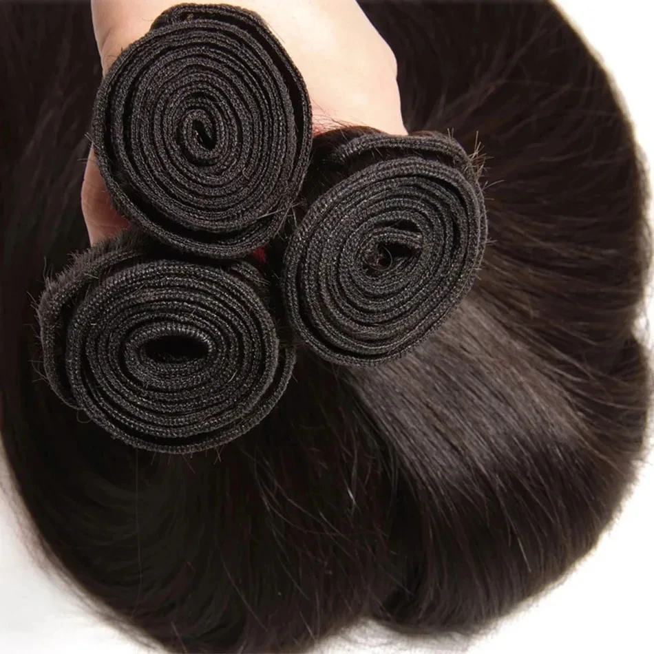 Mèches Brésiliennes Remy Lisses 3/4 Naturelles Noires 28 30 32 Pouces, Extensions de Cheveux à Double Trame pour Femme, 100%