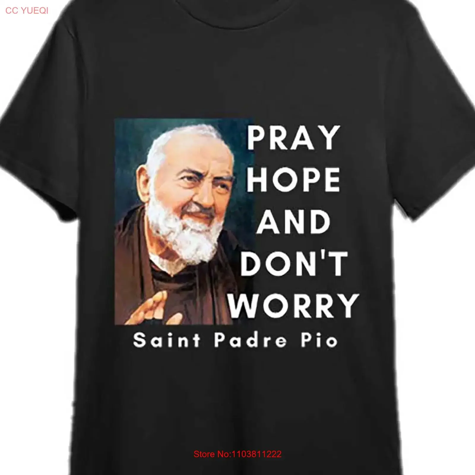 Camiseta católica cristã de São Padre Pio, cante, orue, tenha esperança e não se preocupe, 337549, vintage, lavada, versátil, confortável e elegante