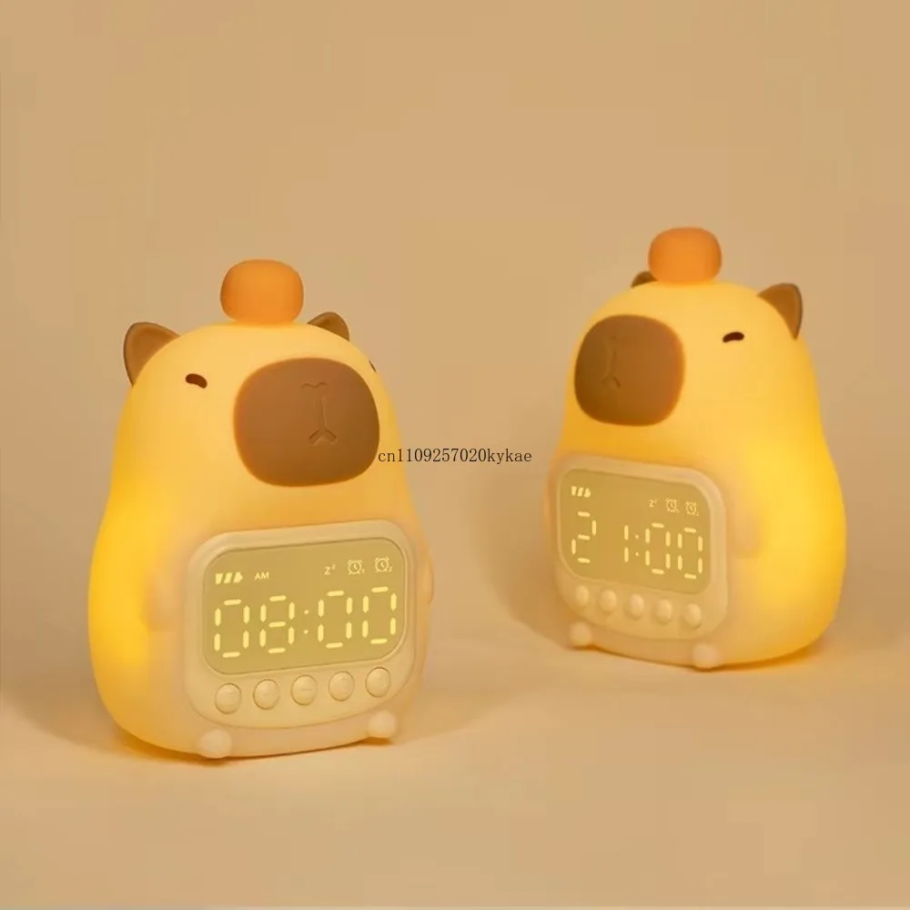 Creative Cartoon Capybara Alarm Clock USB Rechargeable Silicone Capybara Night Light ABS LED Bedside LED Clock Bedroom