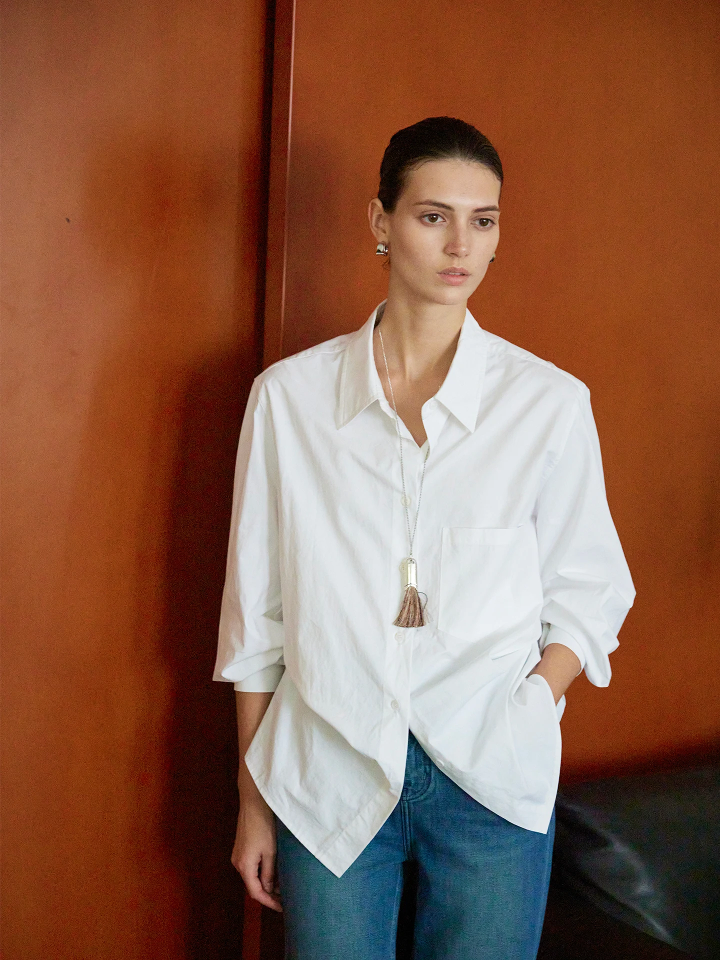 

Moofeel Pure Cotton Long Sleeve White Shirt Loose Waist Design Early Autumn Fashion Women's Premium Breathable Moisture Wicki...
