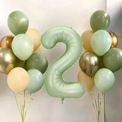 18pcs Avocado Green Latex Balloons 32inch Retro Green Number Foil Ball Babyshower Kids Birthday Jungle Forest Party Decoration