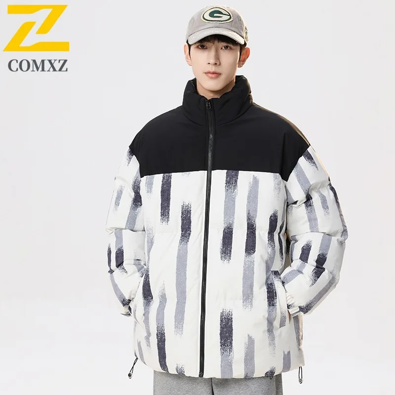 COMXZ 2025 New Autumn Winter Stand Collar Color Block Padded Coat Unisex Casual Sports Outwear Candy Color Trendy Couple Jacket