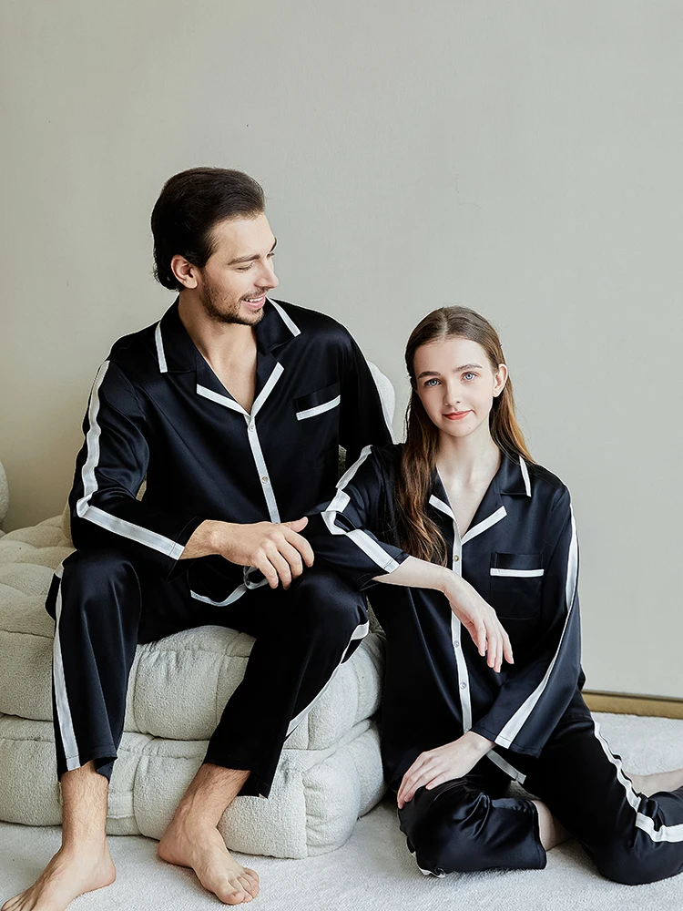 

Рождественский пижамный комплект из 100% тутового шелка для пар, одежда для сна с длинными рукавами, одинаковые пижамные костюмы для всей семьи, женская и мужская ночная рубашка, пижама