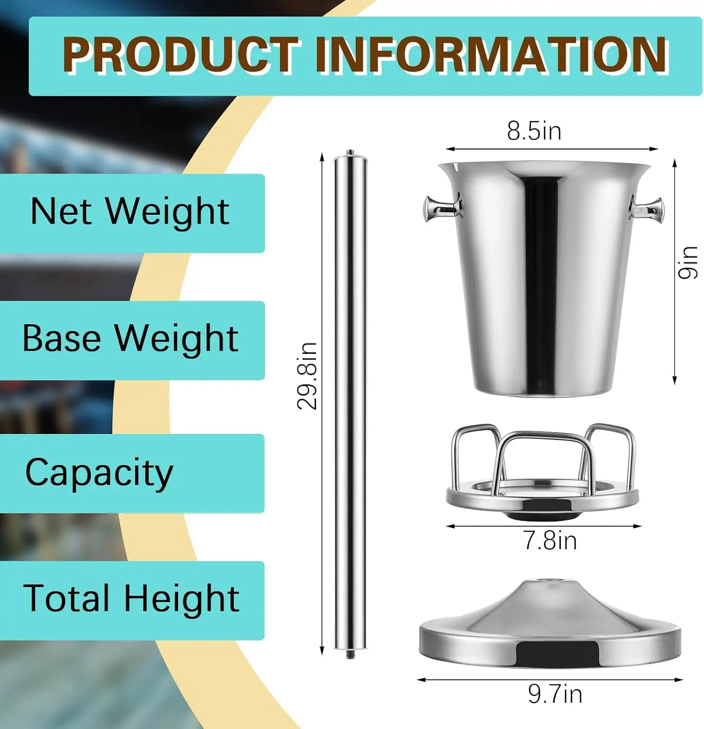 Champagne Ice Bucket Stand 2Pcs Stainless Steel Silver