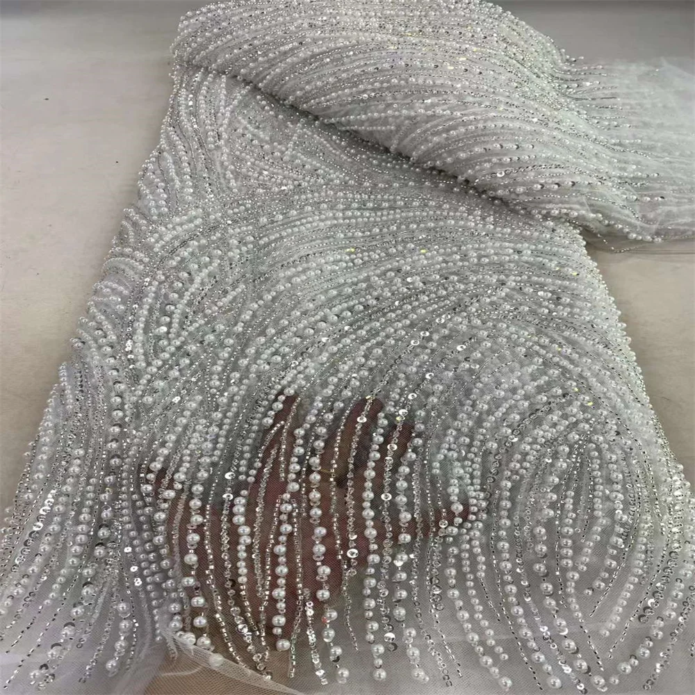 2024 New African Nigerian French High Quality Hot Sale Beads Sequins Lace Fabric Sewing Bride Party Wedding Embroiderg Dress