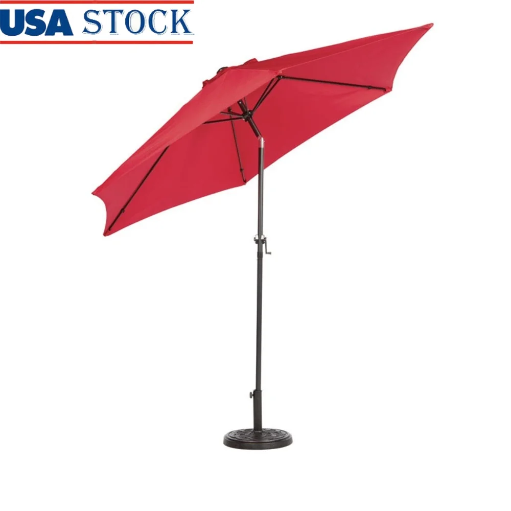 

9ft Outdoor Market Umbrella Push Button Tilt Crank Steel Frame UV Resistant Hexagon Canopy Patio Backyard Pool Use