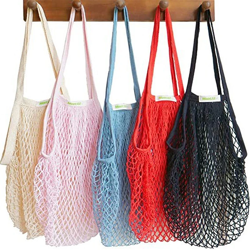 1pc Summer Beach Bag Cotton Mesh Bag Reusable Fruit Shopping Bags Large Capacity Handheld