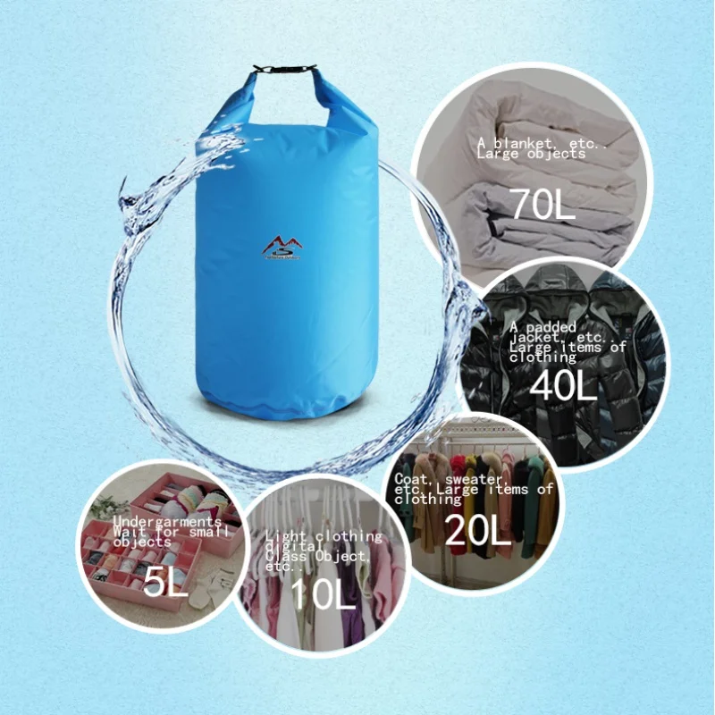 Waterproof Dry Bag Trekking Sack For Outdoor Camping Drifting Hiking Swimming Rafting Kayaking River Bags 5/10/20/40/70L