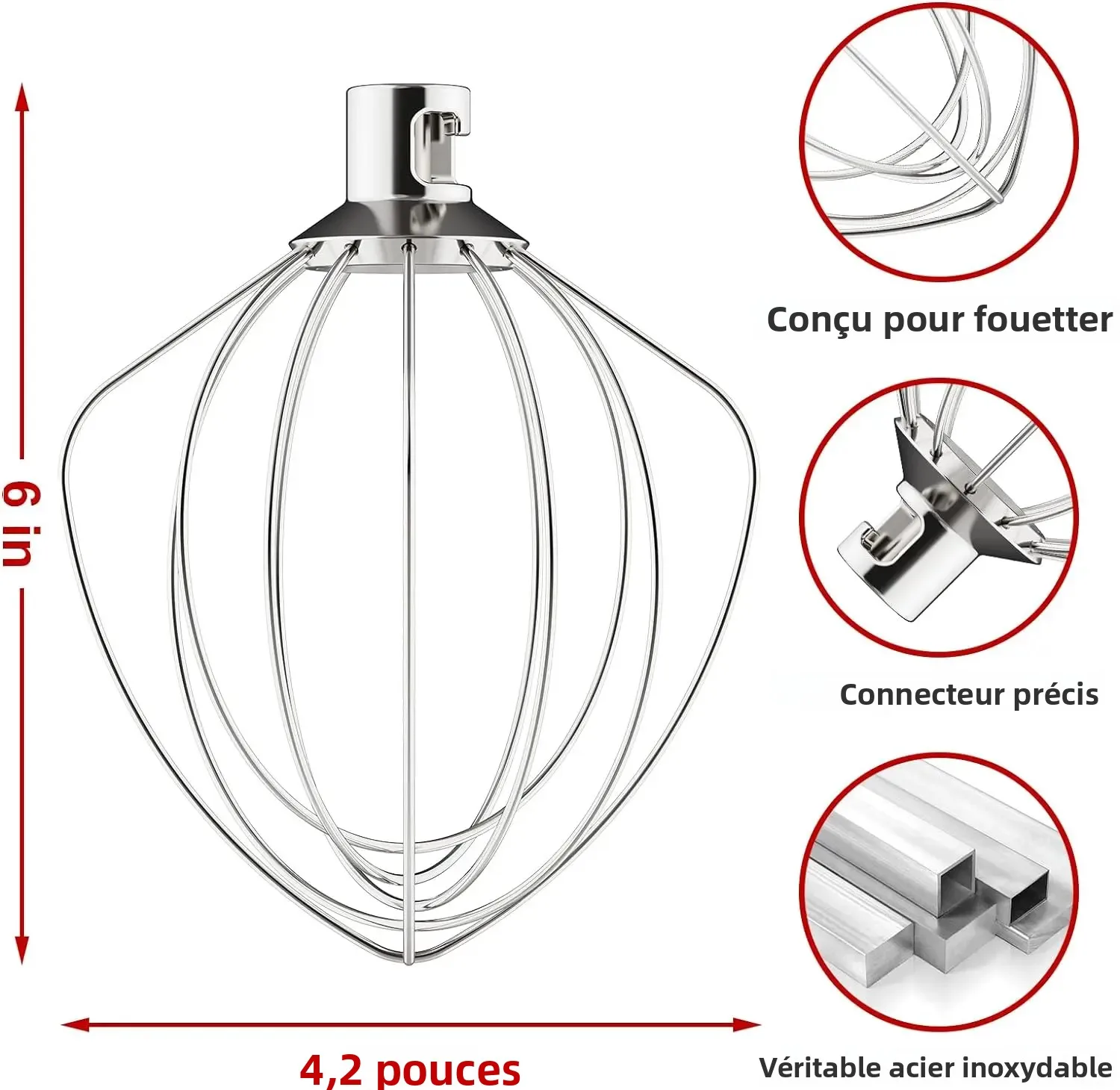 Image 4: Fouet en fil d'acier inoxydable K45WW, accessoire de remplacement pour batteur KitchenAid 4.5-5QT avec support de bol