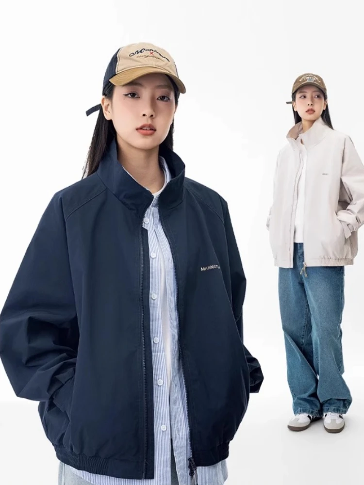 

Japanese Vintage Oversized Stand Collar Jacket for Women & Men Spring Autumn Casual Couples' Wear Embroidered Top Outerwear