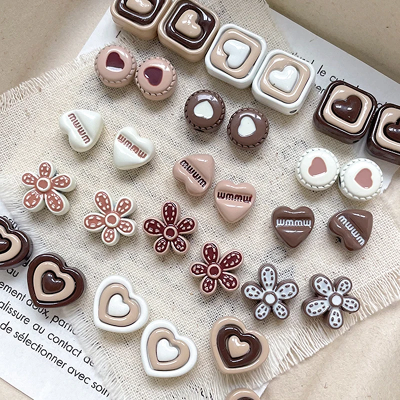 

6pcs Alloy Beads Chocolate-colored Heart-shaped Flower Beaded Diy Handmade Jewelry Loose Bead Bracelet Accessory Materials