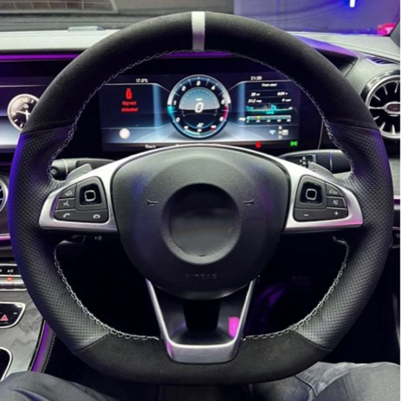 

Car Steering Wheel Cover Hand Sewing Anti-Slip Black Suede Leather Car Accessories For Mercedes-Benz W176 A180 A200 B180 B200