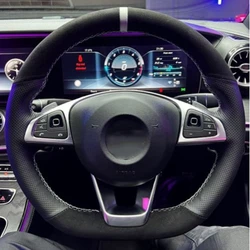 Car Steering Wheel Cover Hand Sewing Anti-Slip Black Suede Leather Car Accessories For Mercedes-Benz W176 A180 A200 B180 B200