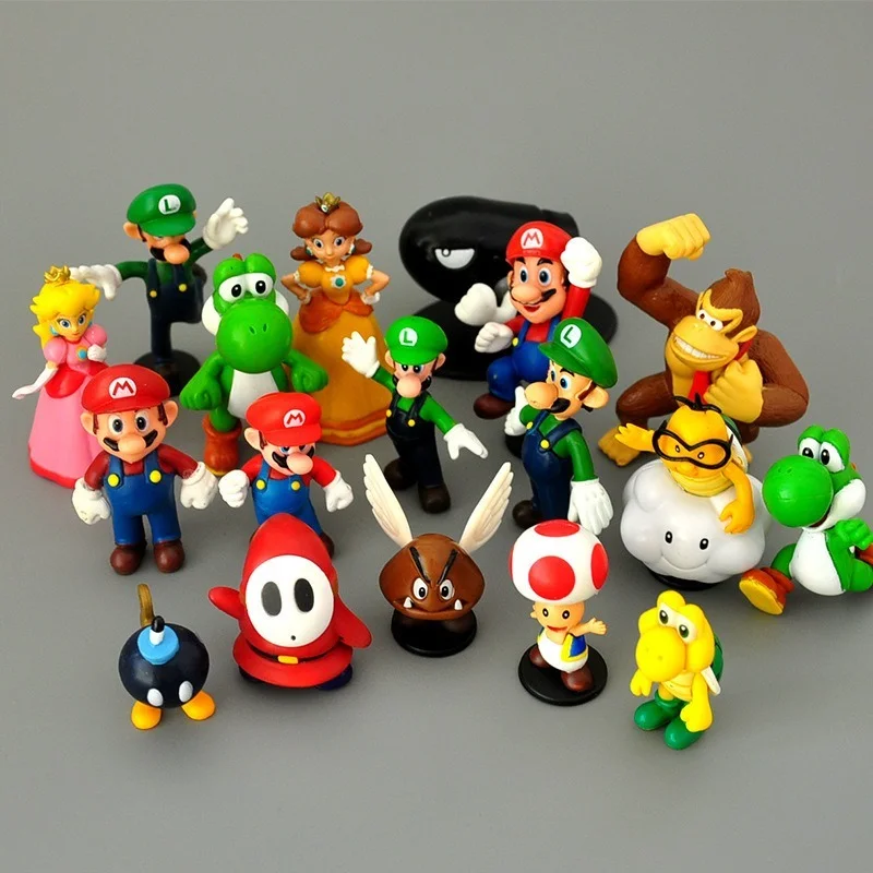 6-18pcs/set Super Mario Bros PVC Action Figure Toys Dolls Model Set Luigi Yoshi Donkey Kong Mushroom for kids birthday gifts