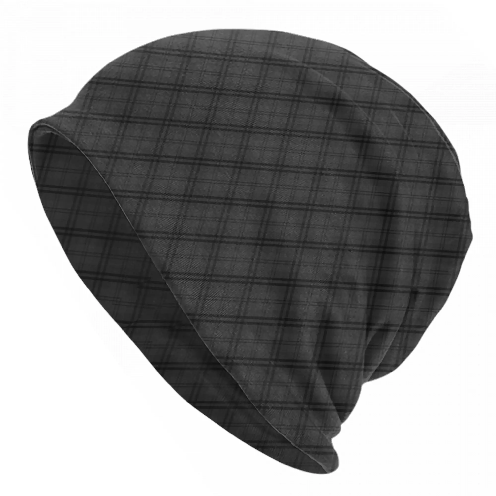 Grey and Black Halloween Tartan Bonnet Hat Hip Hop Street Stripes Pattern Skullies Beanies Hat Unisex Warm Head Wrap Caps