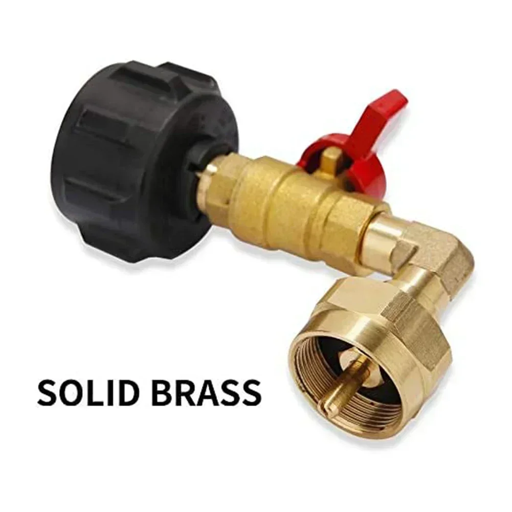90 Degree Propane Refill Adapter With Control Valve Solid Brass Quick Connect Fitting For QCC1 1lb Propane Bottles 40-44lb Tank