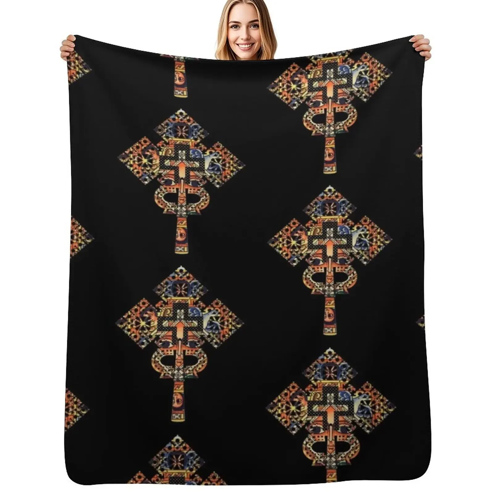 

African Art Ethiopian cross Throw Blanket Beach Bed Summer Blanket