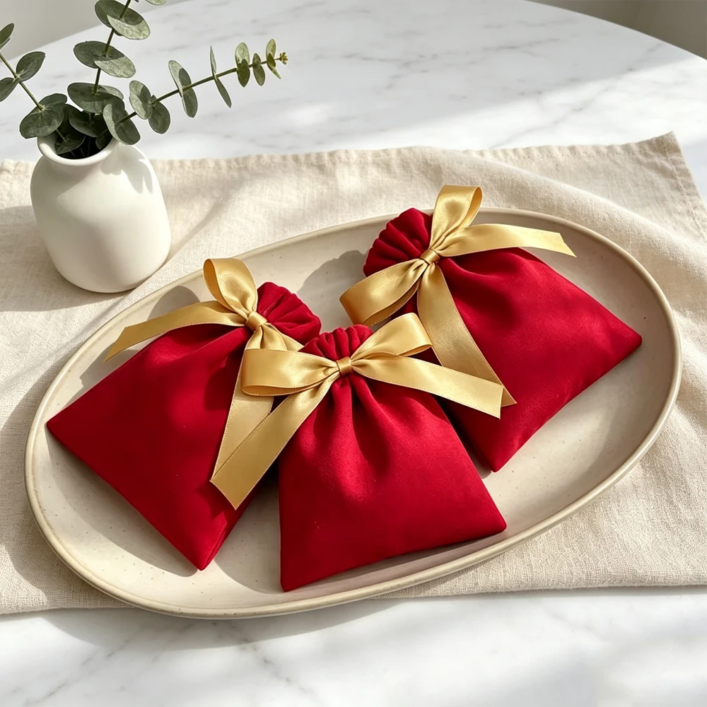 

10Pcs Thick Jewelry Drawstring Velvet Bag Wedding Birthday Favors Gift Packaging Pouch For Mom Girlfriend Boyfriend Ring Pocket