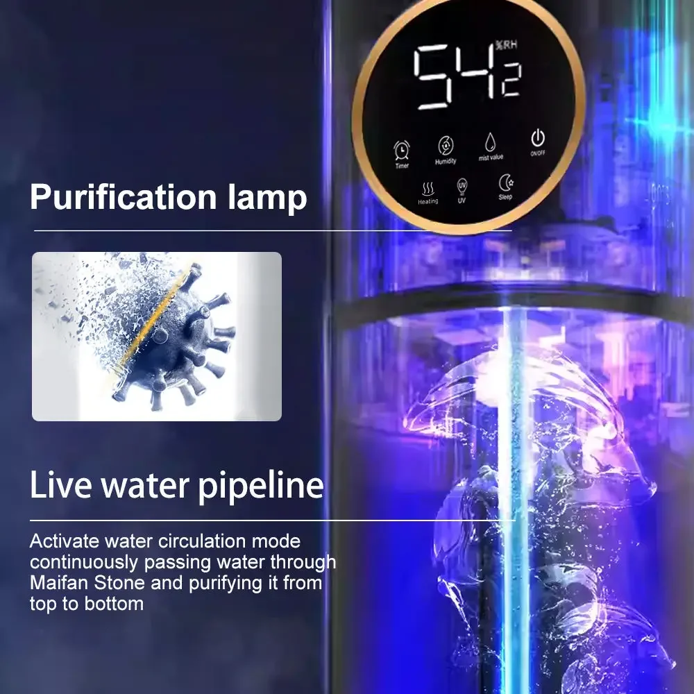 Электрический увлажнитель воздуха 8л для спальни, очиститель воздуха, создатель тумана, интеллектуальный пульт дистанционного управления, сенсорный экран, ароматерапия, туман, УФ