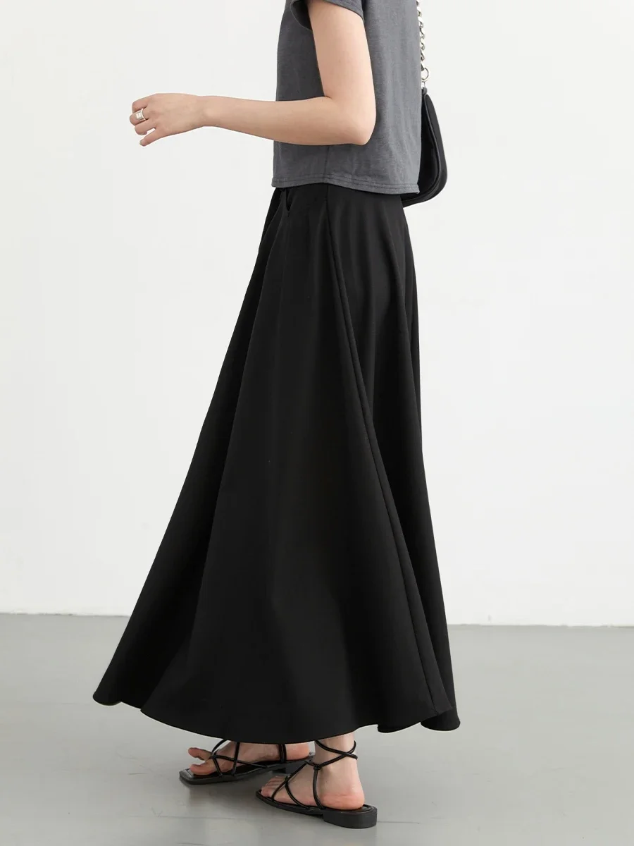 CHIC VEN Korean Women Skirts Solid New High Waisted Pleated Female Skirt A-line Long Fashion Skirt Spring Summer 2024