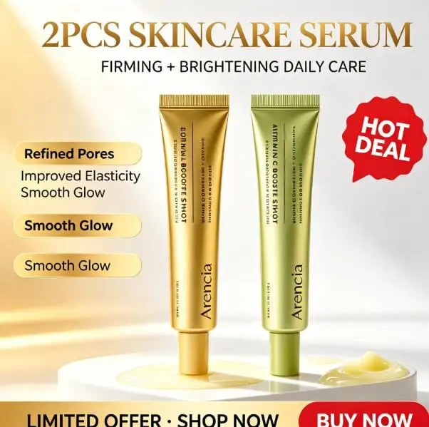 Arencia Booster Shot Serum 2Pcs Vitamin C & Retinal Facial Essence Firming Brightening Minimize Pores Smooth Fine Lines Serum