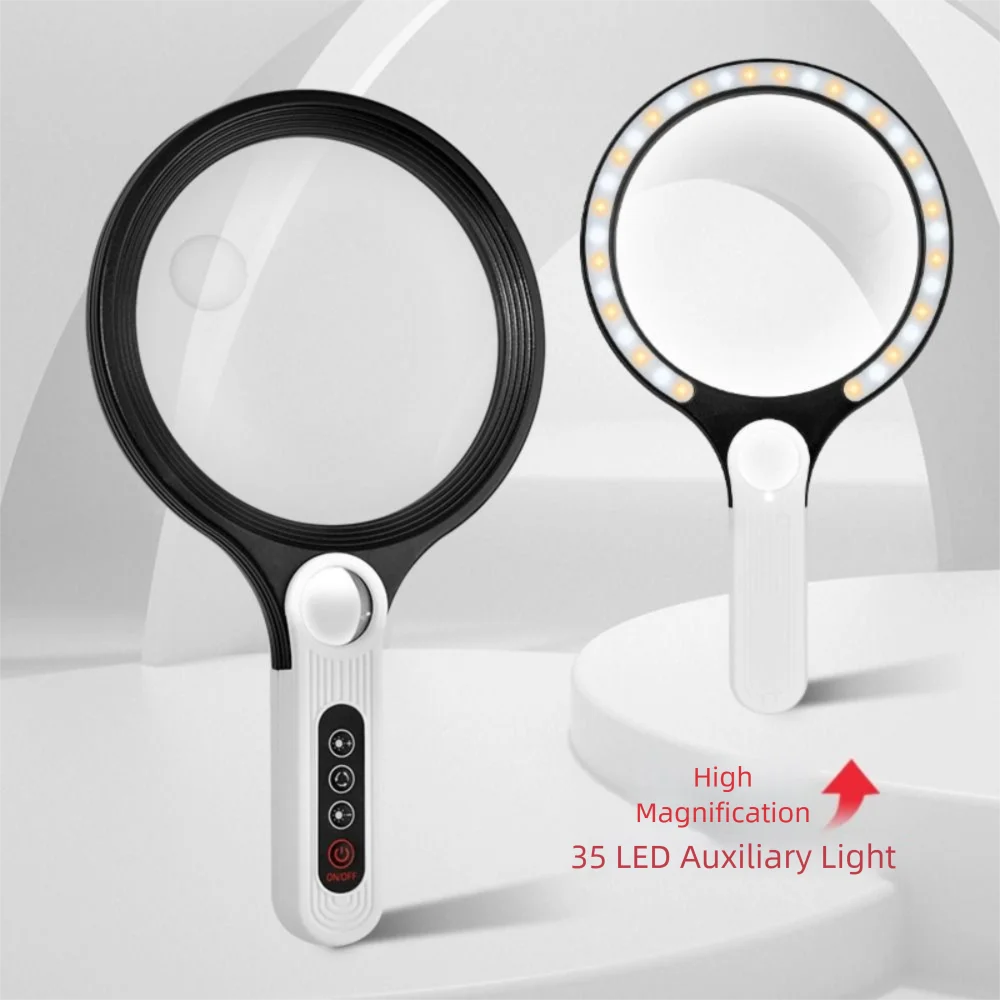

Extra Large 5x Magnifying Glass 5X 10X 20X with 34LED Lights Handheld Magnifying Glass Illuminated 135mm Loupe Lens