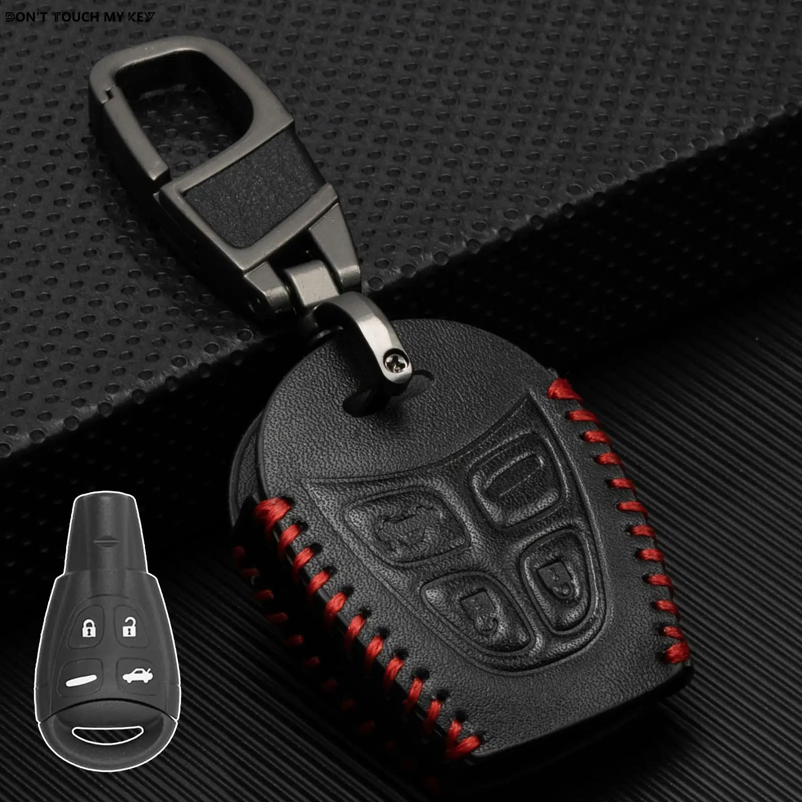 4 Button Remote Car Key Fob Alloy Zinc Chain Ring PU Leather Cover Case Shell Keyless Entry For Saab 9-3 2003-2009 9-5 2003-2007