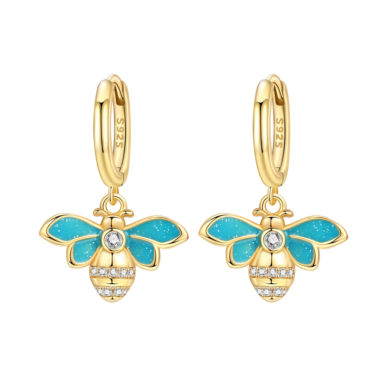 Pendientes de Plata de Ley 925 CYCUFF con Diseño de Abeja Amarilla, Pendientes Colgantes para Mujer, Joyería de Moda Versátil para Fiestas, Regalos