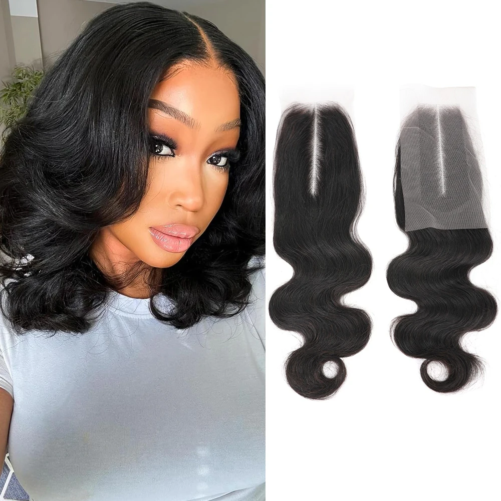 Perruque Lace Closure Wig Kim K 100% Naturelle, Cheveux Lisses, 2x6, Body Wave, Partie Centrale Transparente, pour Femme