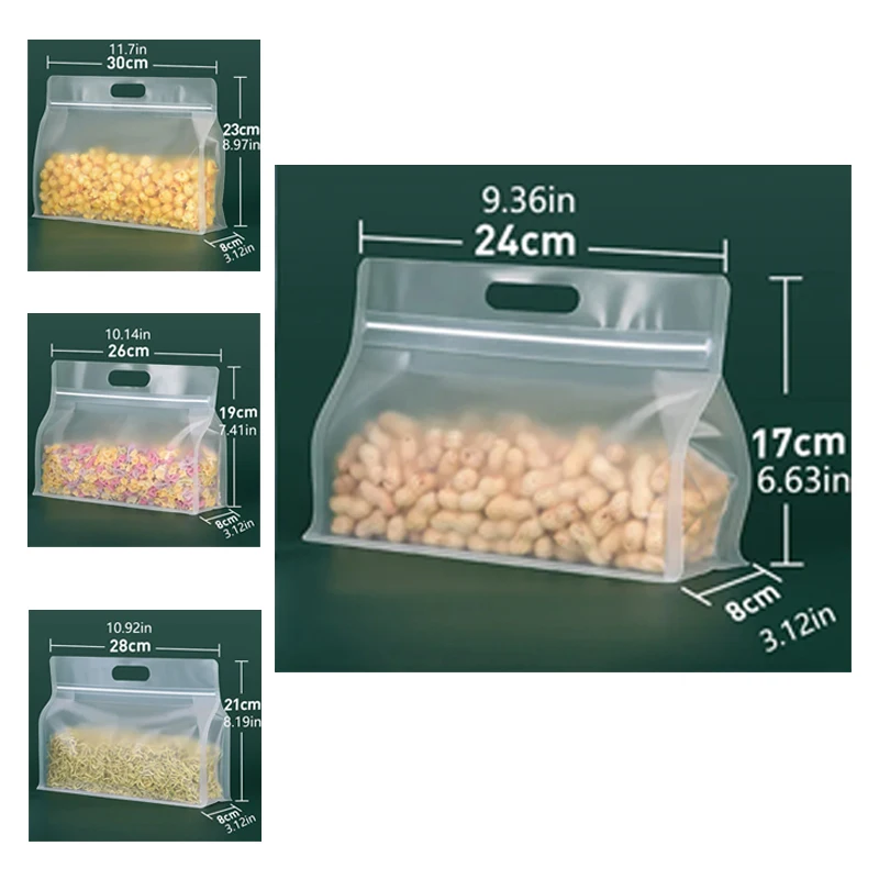 Reusable Airtight Food Storage Bags  Large Capacity Dry Food Clear Bags Extra Thick Leakproof Free Zipper Snack Freezer Bags