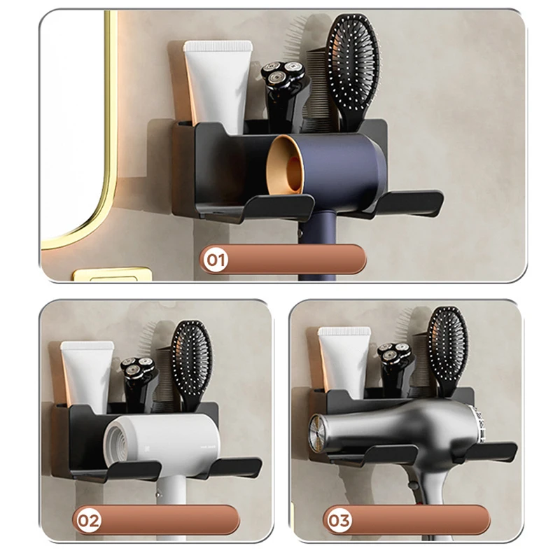 Supporto per asciugacapelli a parete per mensola del bagno senza foratura supporto per asciugacapelli in plastica organizzatore per bagno