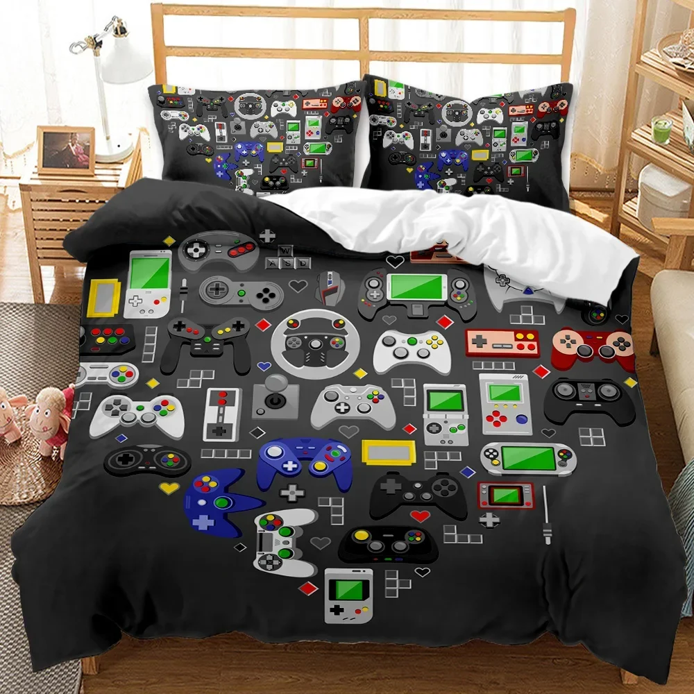 Gamer Duvet Cover Set Games Console Action Buttons Comforter Cover Girls Boys Youth Adults Video Gamepad Polyester Quilt Cover