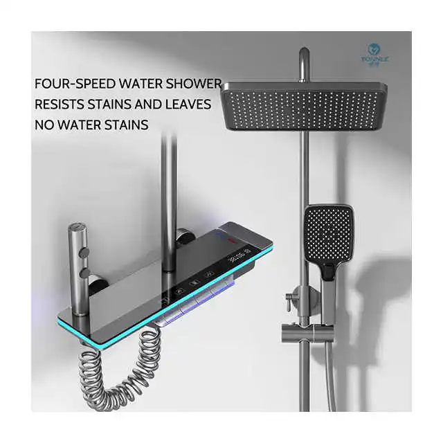 New  LED Light Bathroom Shower Faucet Set Digital Display Shower  High Pressure Discharge Copper Taps Showers for Bathrooms