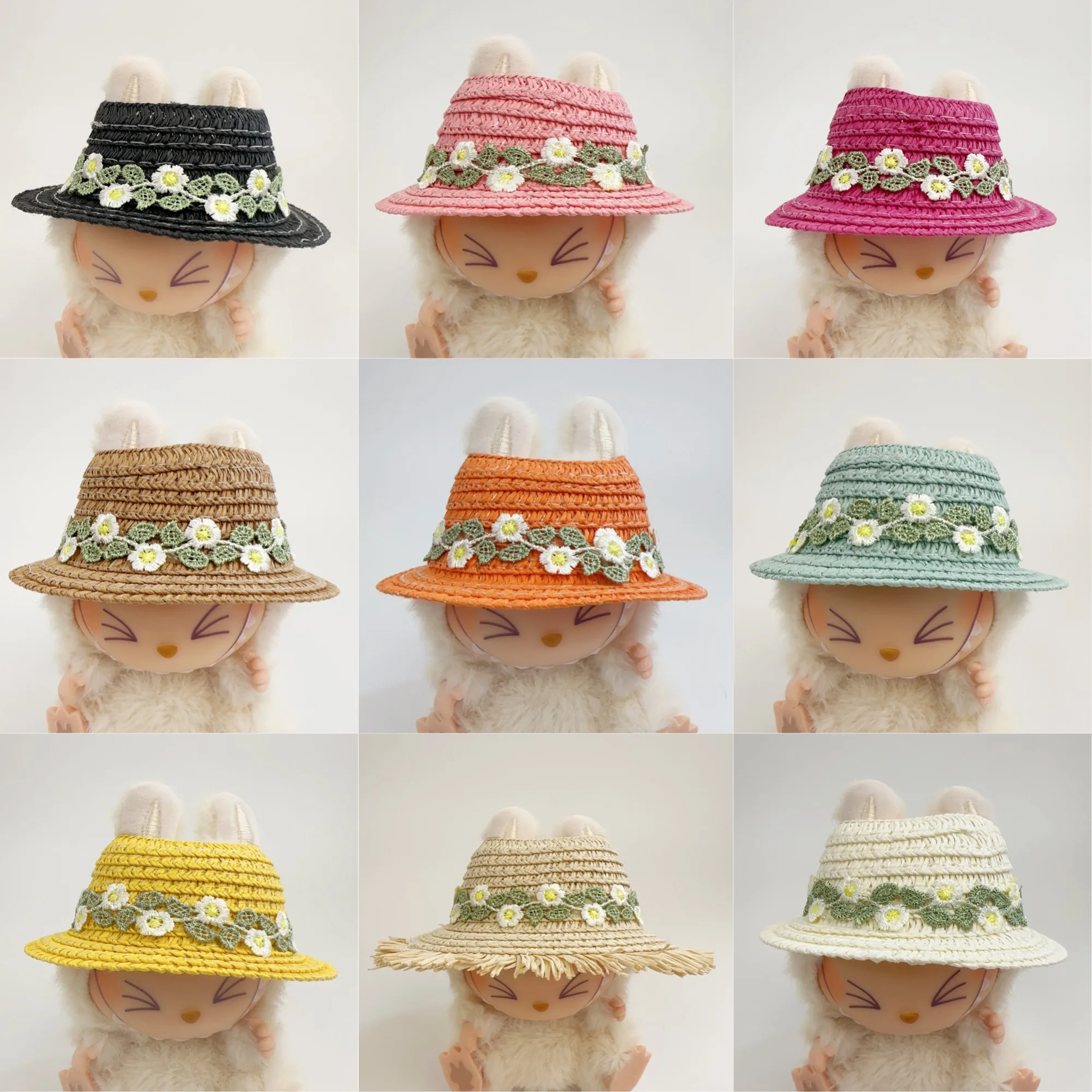 

Clothes For Labubu Open-Top Straw Hat Labubu Flower Hat with Bow 1st 2nd 3rd Gen 17cm Labubu Sitting Party Outfit Accessories