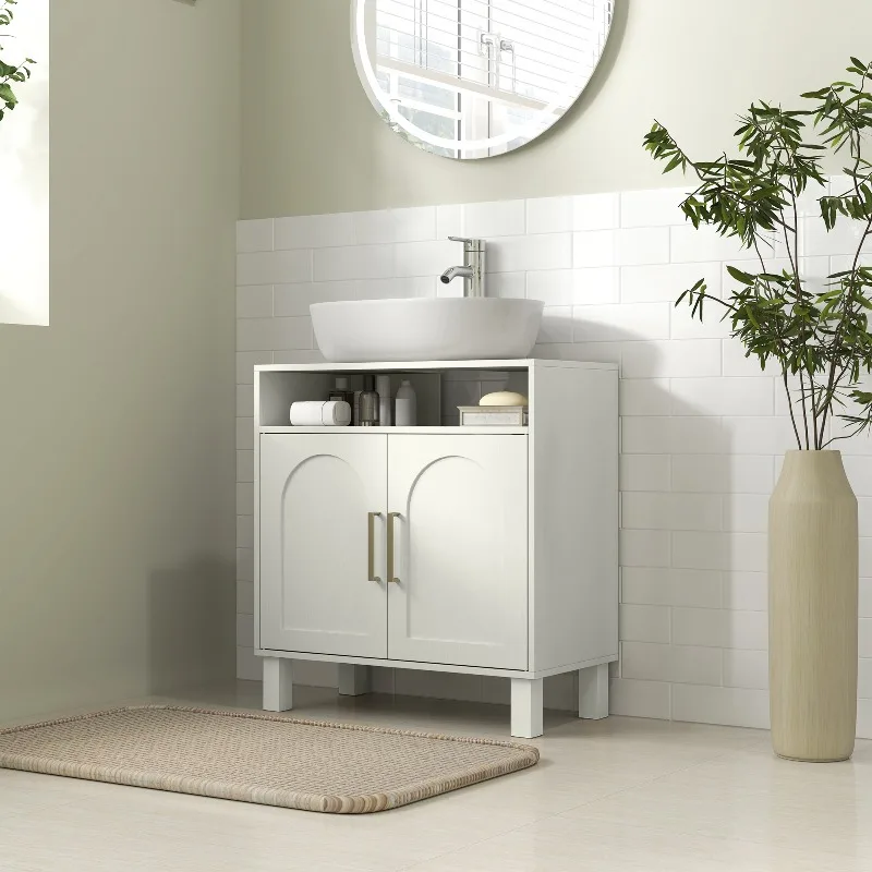 Mueble de baño bajo lavabo, mueble bajo lavabo con armario de 2 puertas y estante ajustable, 60 x 30 x 63 cm, blanco