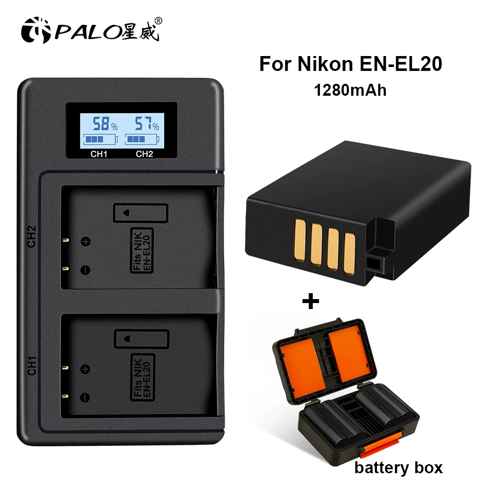 

PALO EN-EL20a EN-EL20 Battery+LCD Dual Charger for Nikon EN EL20 EL20a Coolpix P1000, 1 j1, 1 J2, 1 J3, 1 S1, 1 V3, A, A 1, AW1