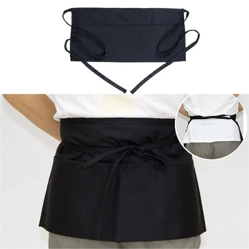 Modern Waist Aprons,, Large Pocket for Barista, Server, Bartender - Black Half Bib Work Apron for Cafe & Restaurant〔CC88〕