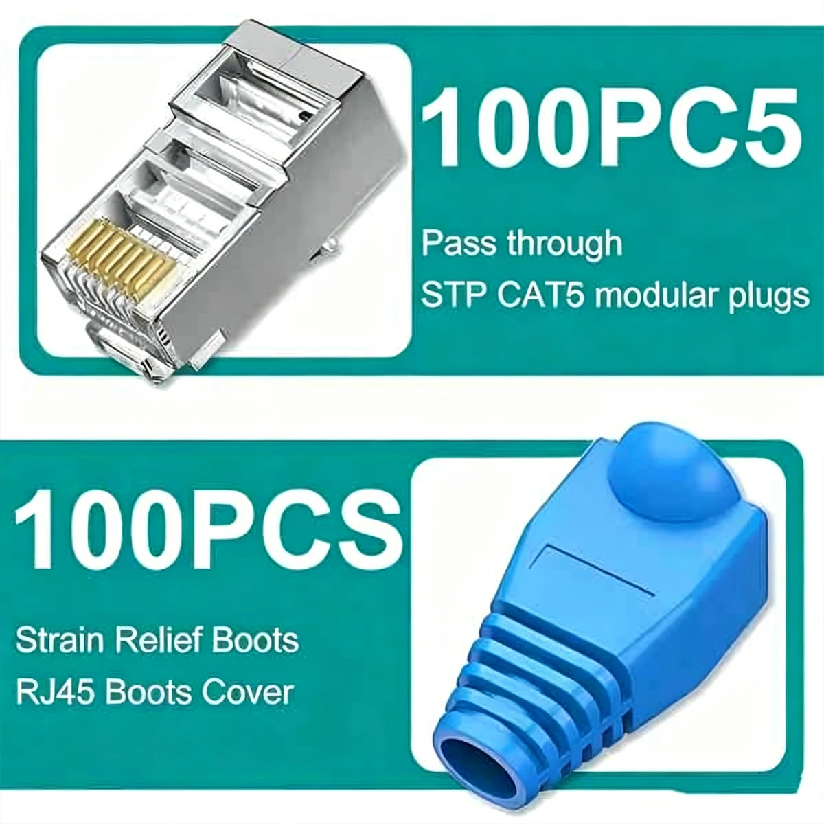 RJ45 8P8C Cat5e Network Cable Crystal Heads with Boots Cover Ethernet Crimp Cable Modular Plug Gold Plated Shielded CAT5e image 2