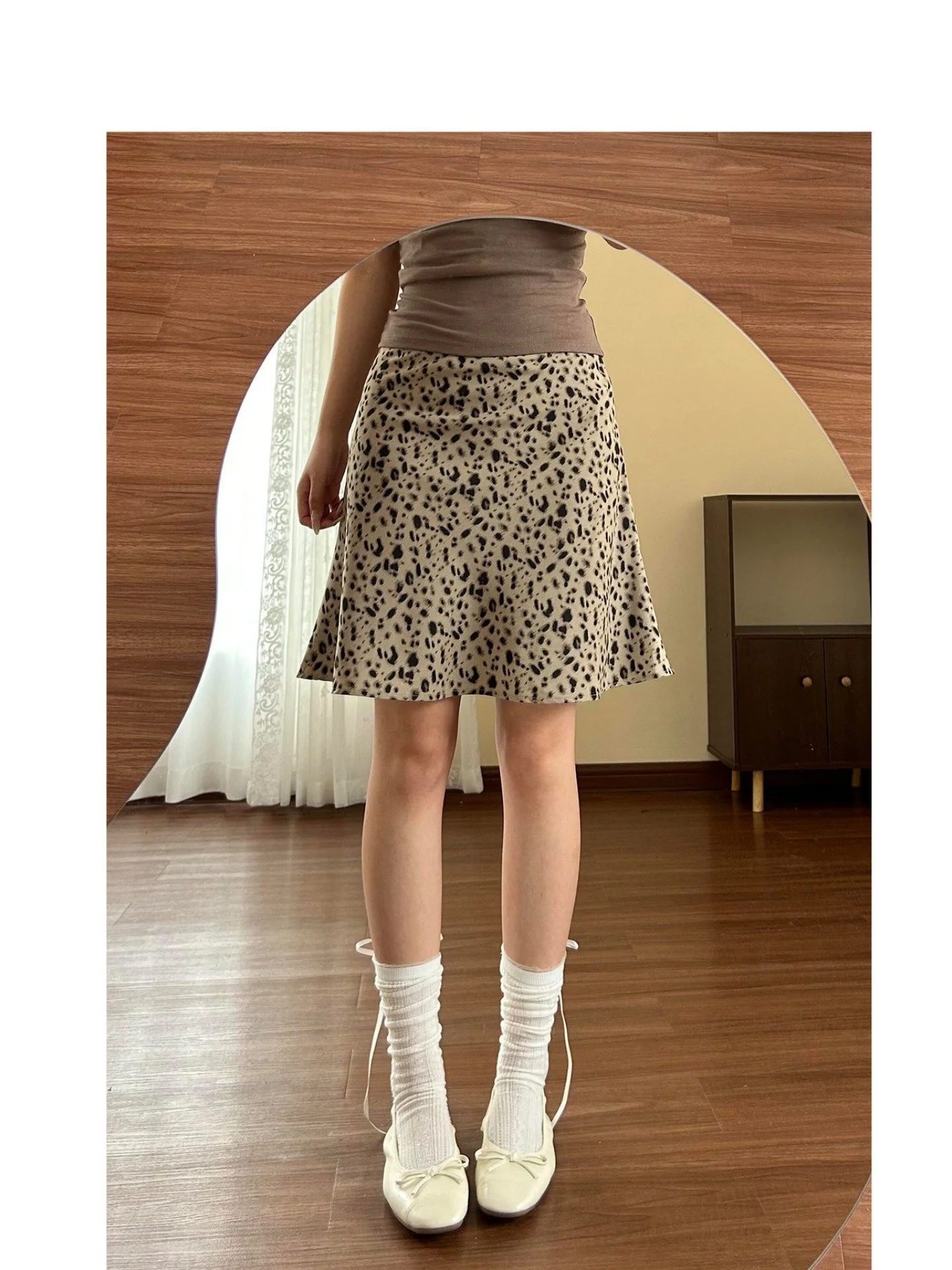 Café Brown Leopard Print High Waist Fish Tail Short Skirt Women's Summer New Style Retro Slimming A-Line  Skirt
