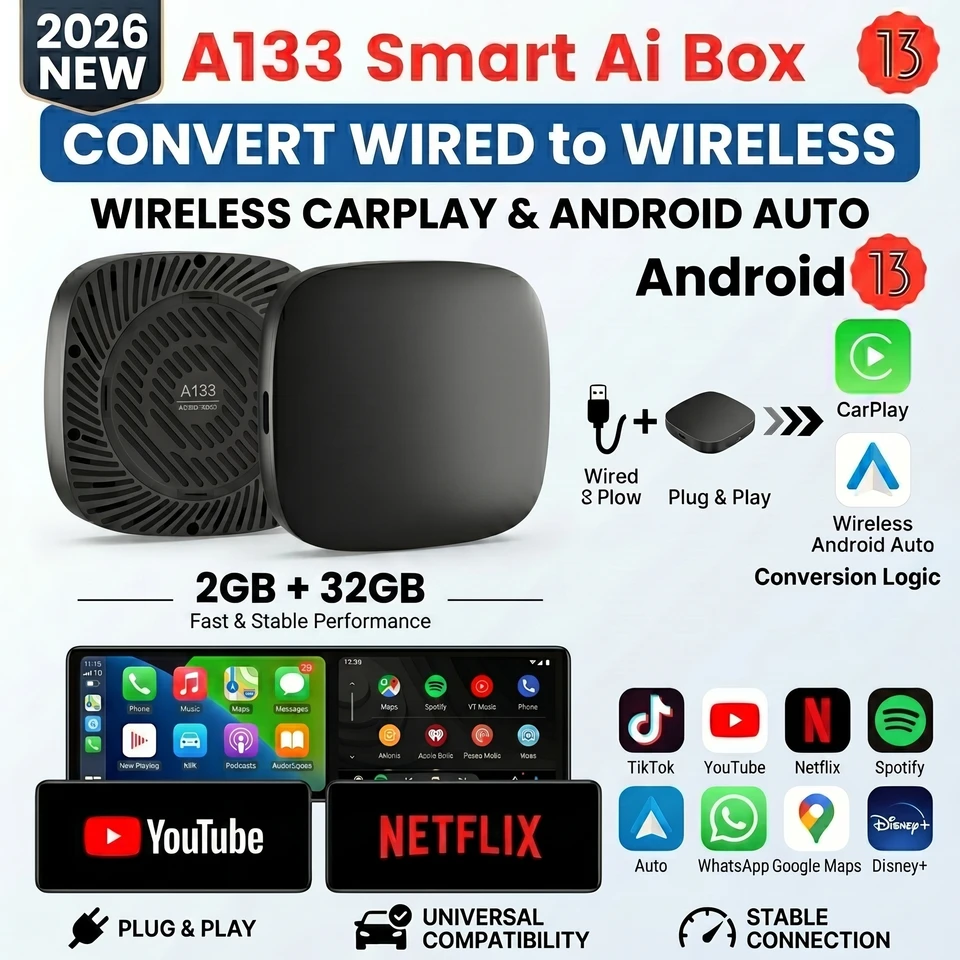 2026 Kowankit Android13 CarPlay Ai Box Wireless Android Auto 3 in