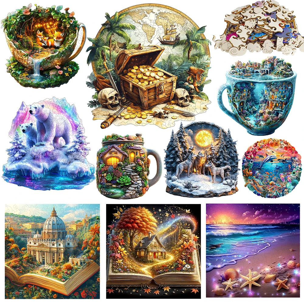 ألغاز الصور المقطوعة الخشبية للبالغين - موضوعات خيالية فريدة من نوعها (الكنز، الحيوان، المناظر الطبيعية) - ألغاز خشبية ممتازة لديكور المنزل #1