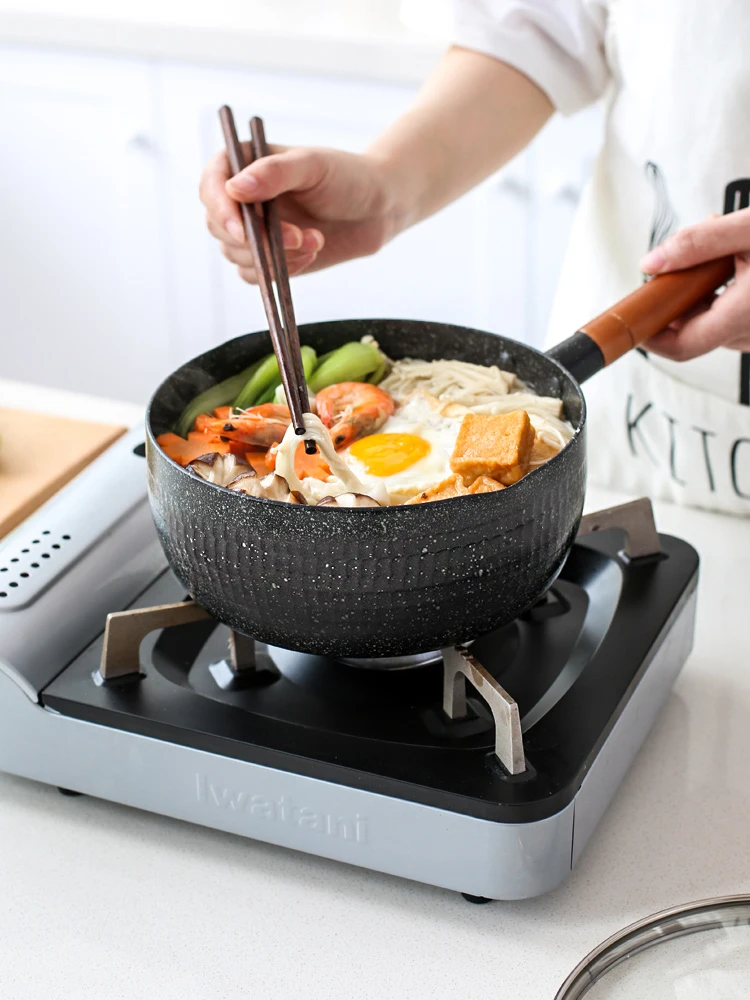 

Japanese-Style Small Pot One Person Household Instant Noodle Soup Pot Hot Non-Stick Aluminum Alloy Composite Multi-Layer Bottom