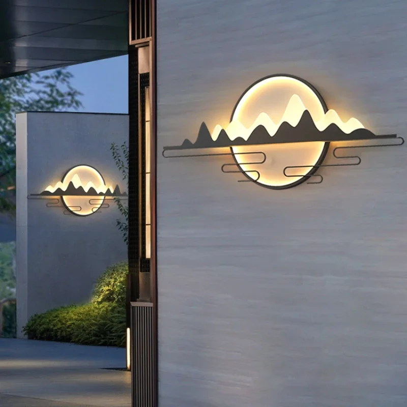 

Villa outdoor wall lamp solar external wall special lamp courtyard background wall new Chinese landscape lamp door decorative la