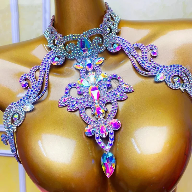 

Новое ожерелье для латиноамериканских и восточных танцев, красочное, с подвеской на шею, для выступлений, с цепочкой на грудь, аксессуар к платью для выступлений