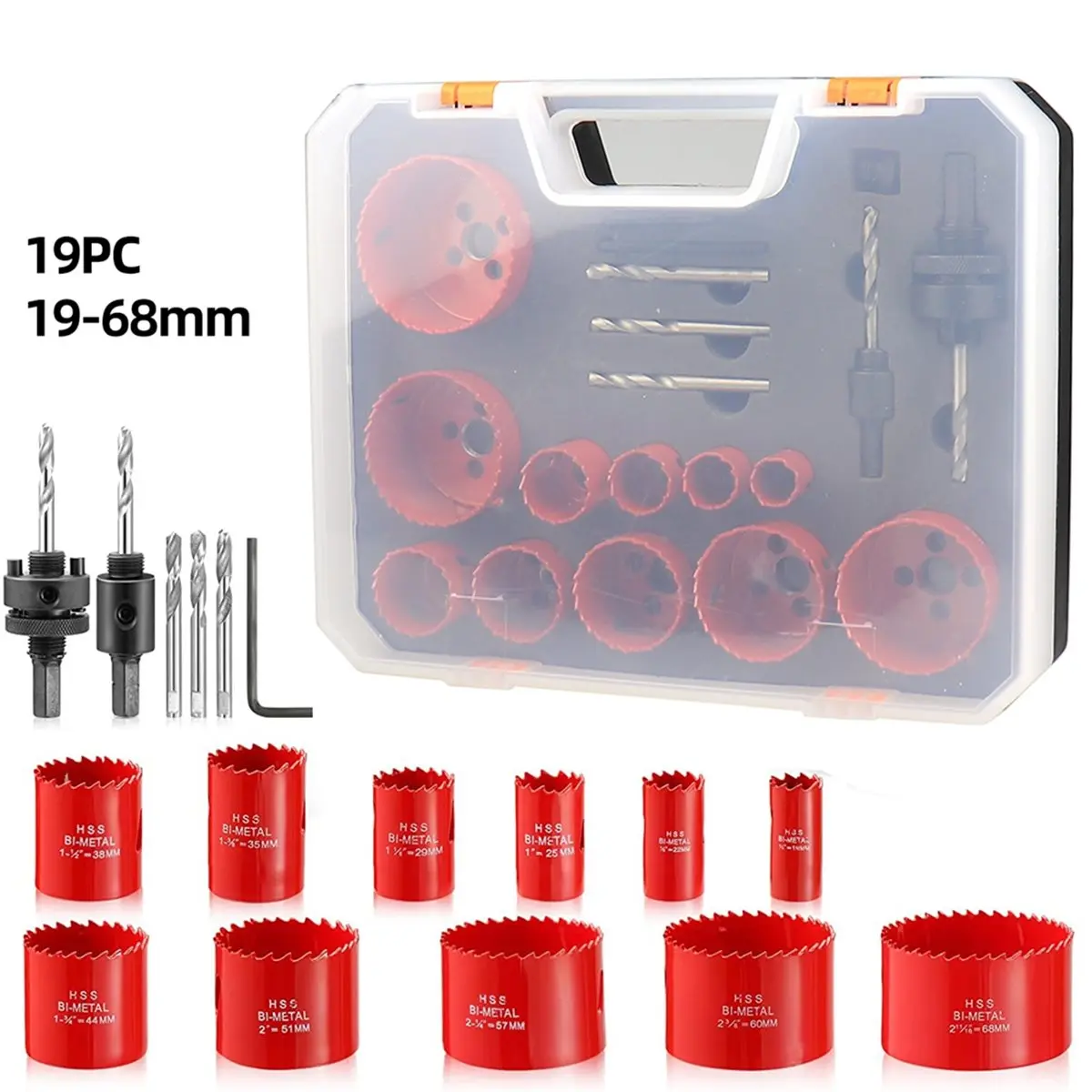 

【AT48】 NEW 19 Pcs M42 Bi-Metal Hole Saw Kit 19-68mm for Metal Drilling Tube Drilling