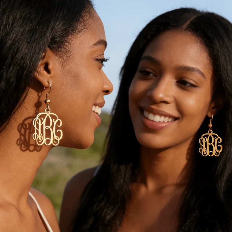 

Personalized Monogram Initial Dangle Earrings Custom Stainless Steel Gold Plated Vintage Earring Customized Jewelry for Women