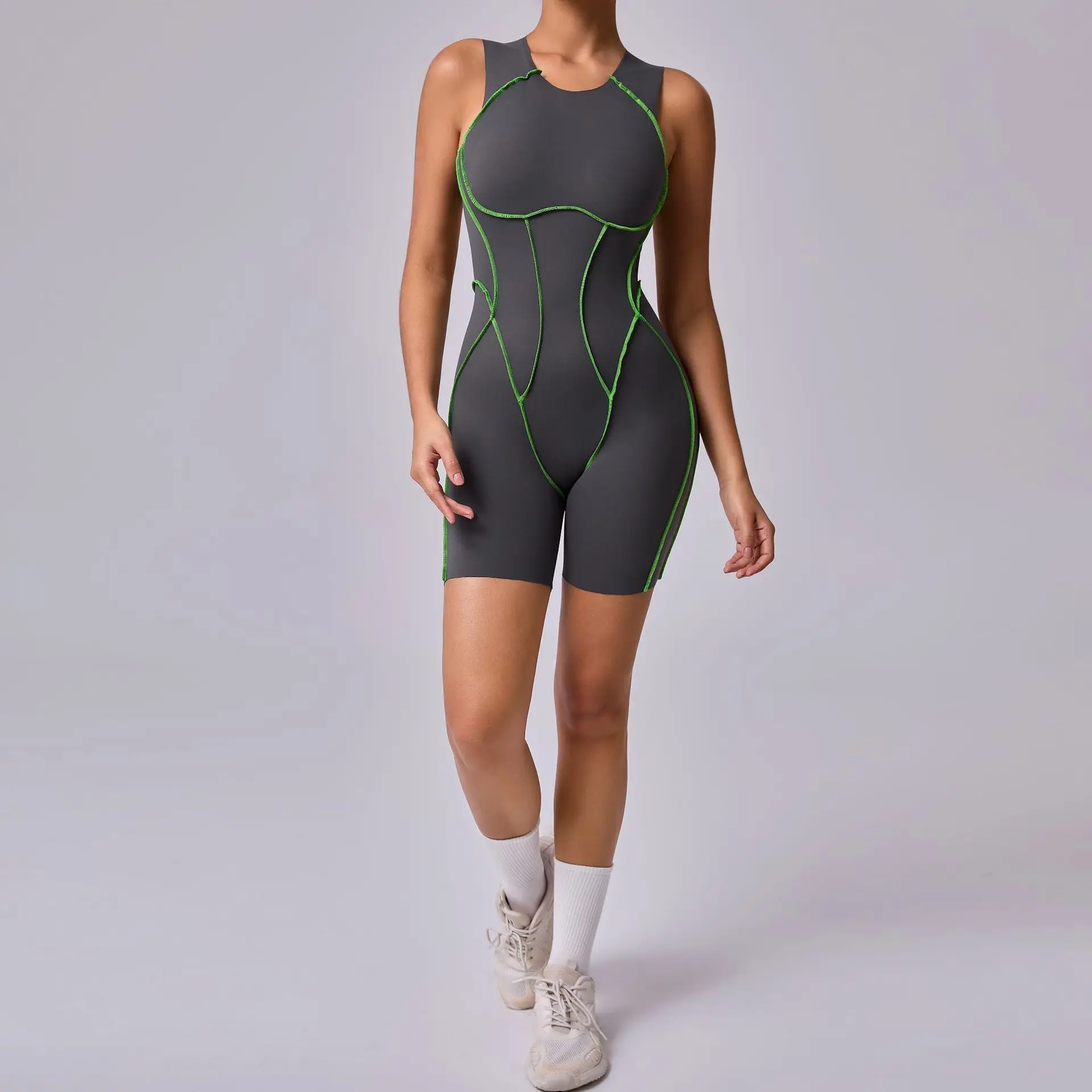 Seamless Yoga Jumpsuit Sports Fitness Hip-lifting Line Contrasting Color Tight Onesie Backless One-piece Yoga Bodysuit for Women image 2